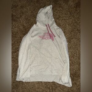 The North Face Light Gray Hoodie with Pink Accents